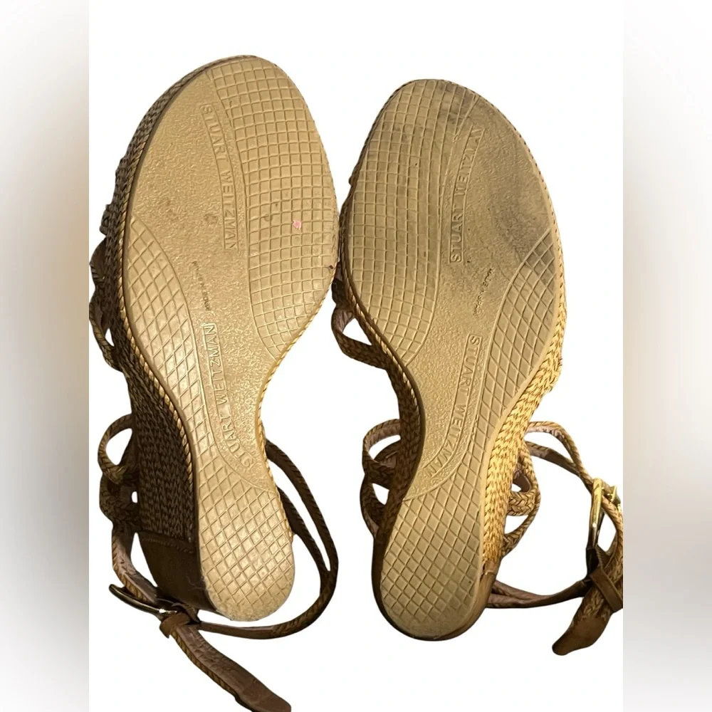Stuart Weitzman Woven Espadrille Wedge Tan Sandals Size 9